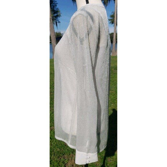 White House Black Market Gray Sequin Sheer Top w/Stretch Tank Shell EUC Sz Small - Picture 4 of 15